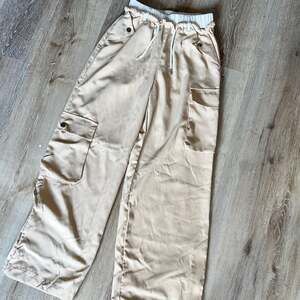 Nude Cargo Wide Leg Parachute Pants with Drawstring Waist
